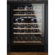 Front view of Culina UBBKWC60 60cm freestanding wine cooler with black finish and wooden shelves