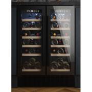 Front view of Culina UBBKWC60DD 60cm dual-zone wine cooler with twin doors in black and LED display