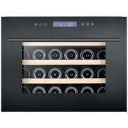 Front view of Culina UBICBKWC55 built-in column wine cooler with black drop-down door and LED display