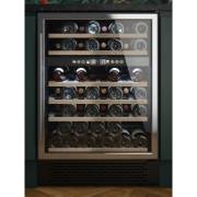 Front view of Culina UBSSWC60 60cm freestanding wine cooler with stainless steel finish and wooden shelves