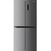 Front view of Indesit INGF6421XP4UK four door American fridge freezer in stainless steel