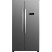 Front view of Indesit INGF6441XP4UK side by side American fridge freezer in stainless steel