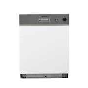Front view of NordMende DSSN63IX semi integrated dishwasher with stainless steel control panel