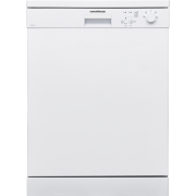 Front view of NordMende DW642WH freestanding dishwasher in white