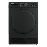 Front view of NordMende TDC81DIX heat pump dryer in dark inox