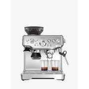 Front view of Sage Barista Express BES875 espresso machine in brushed stainless steel
