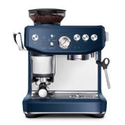 Front view of Sage Barista Express Impress espresso machine in Damson Blue finish