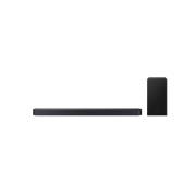 Front view of Samsung HW-Q600F soundbar and subwoofer in Titan Black