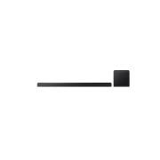 Front view of Samsung HW-QS700F soundbar and subwoofer in Titan Black