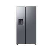 Front view of Samsung RS70F66KCTEU 91cm American fridge freezer in silver finish