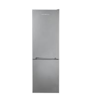 Closed front view of the Nordmende RFF335SL fridge freezer in silver