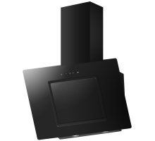 Front view of Culina ANG60BK 60cm angled black glass cooker hood with touch control