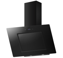Front view of Culina ANG70BK 70cm angled black glass cooker hood with touch control