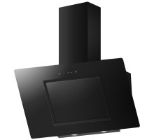Front view of Culina ANG90BK 90cm angled black glass cooker hood with touch control