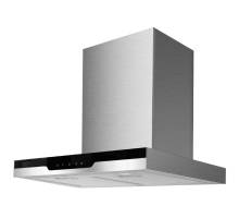 Front view of Culina ICONBOX60.1 60cm box-style cooker hood in stainless steel and black glass