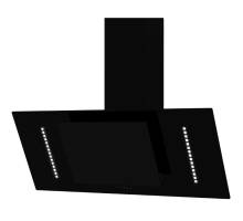 Front view of Culina UBARUNW9 90cm angled black glass cooker hood with ambient lighting