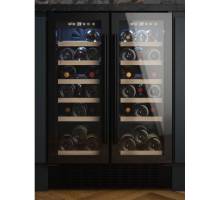 Front view of Culina UBBKWC60DD 60cm dual-zone wine cooler with twin doors in black and LED display