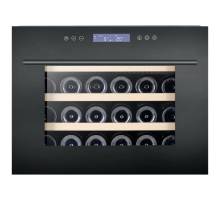 Front view of Culina UBICBKWC55 built-in column wine cooler with black drop-down door and LED display
