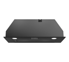 Front view of Culina UBSCAN70BK 70cm black canopy cooker hood with chrome push button controls