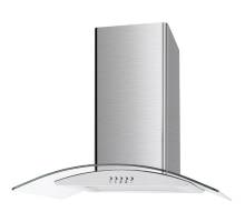 Front view of Culina UBSCG70SS 70cm stainless steel curved glass cooker hood with push button controls