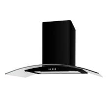 Front view of Culina UBSCG90BK 90cm black curved glass cooker hood with push button controls