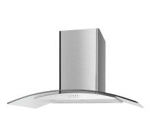 Front view of Culina UBSCG90SS 90cm stainless steel curved glass cooker hood with push button controls