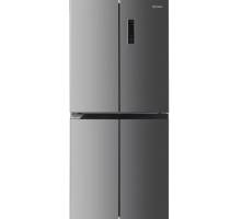 Front view of Indesit INGF6421XP4UK four door American fridge freezer in stainless steel
