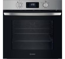 Front view of Indesit IO278P1XUK built-in single oven in stainless steel finish