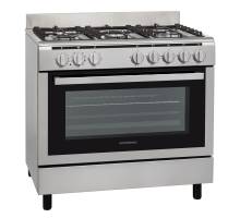 Front view of NordMende CSG92IX 90cm dual fuel range cooker in stainless steel