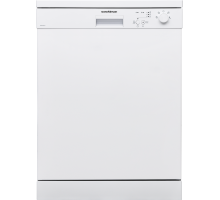 Front view of NordMende DW642WH freestanding dishwasher in white