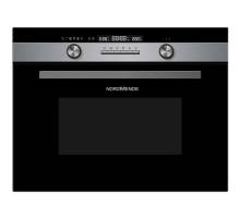 Front view of NordMende NM525IX 45cm combi microwave oven in black glass and stainless steel