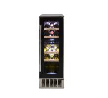 Front view of NordMende WC17IX 30cm dual zone wine cooler with stainless steel trim