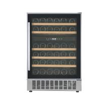 Front view of NordMende WC46IX dual zone wine cooler with stainless steel trim