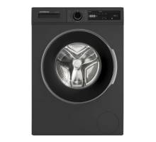Front view of NordMende WMT1481DIX 8kg washing machine in dark inox