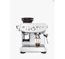 Front view of Sage Barista Express Impress espresso machine in Sea Salt finish