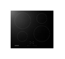 Front view of Samsung NZ64F3NM1ABUR 59cm black induction hob with 4 cooking zones