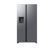 Front view of Samsung RS70F66KCTEU 91cm American fridge freezer in silver finish