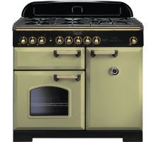 Rangemaster CDL100DFFOGB - 100cm Classic Deluxe Dual Fuel Olive Green Brass Range Cooker 114770