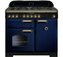 Rangemaster CDL100DFFRBB - 100cm Classic Deluxe Dual Fuel Regal Blue Brass Range Cooker 113840