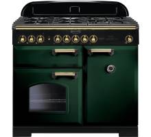 Rangemaster CDL100DFFRGB - 100cm Classic Deluxe Dual Fuel Racing Green Brass Range Cooker 113820