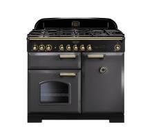 Rangemaster CDL100DFFSL/B - 100cm Classic Deluxe Dual Fuel Slate/Brass Range Cooker 124210