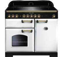 Rangemaster CDL100EIWHB - 100cm Classic Deluxe Electric Induction White Brass Range Cooker 114040