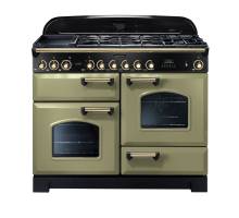 Rangemaster CDL110DFFOGB - 110cm Classic Deluxe Dual Fuel Olive Green Brass Range Cooker 114470