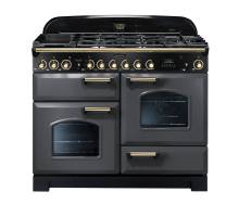 Rangemaster CDL110DFFSLB - 110cm Classic Deluxe Dual Fuel Slate Brass Range Cooker 124250