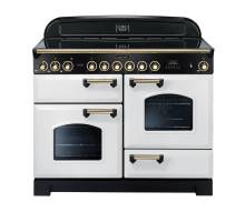 Rangemaster CDL110ECWHB - 110cm Classic Deluxe Electric Ceramic White Brass Range Cooker 114160