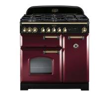 Rangemaster CDL90DFFCYB - 90cm Classic Deluxe Dual Fuel Cranberry Brass Range Cooker 84490