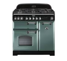Rangemaster CDL90DFFMG/C - 90cm Classic Deluxe Dual Fuel Mineral Green/Chrome Range Cooker 127510