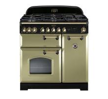 Rangemaster CDL90DFFOGB - 90cm Classic Deluxe Dual Fuel Olive Green Brass Range Cooker 114630