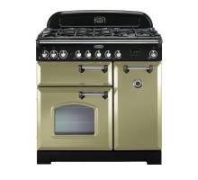 Rangemaster CDL90DFFOGC - 90cm Classic Deluxe Dual Fuel Olive Green Chrome Range Cooker 100880