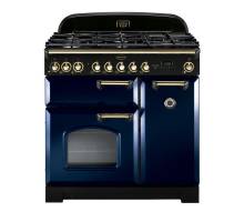 Rangemaster CDL90DFFRBB 90cm Classic Deluxe Dual Fuel Regal Blue Brass Range Cooker 113540